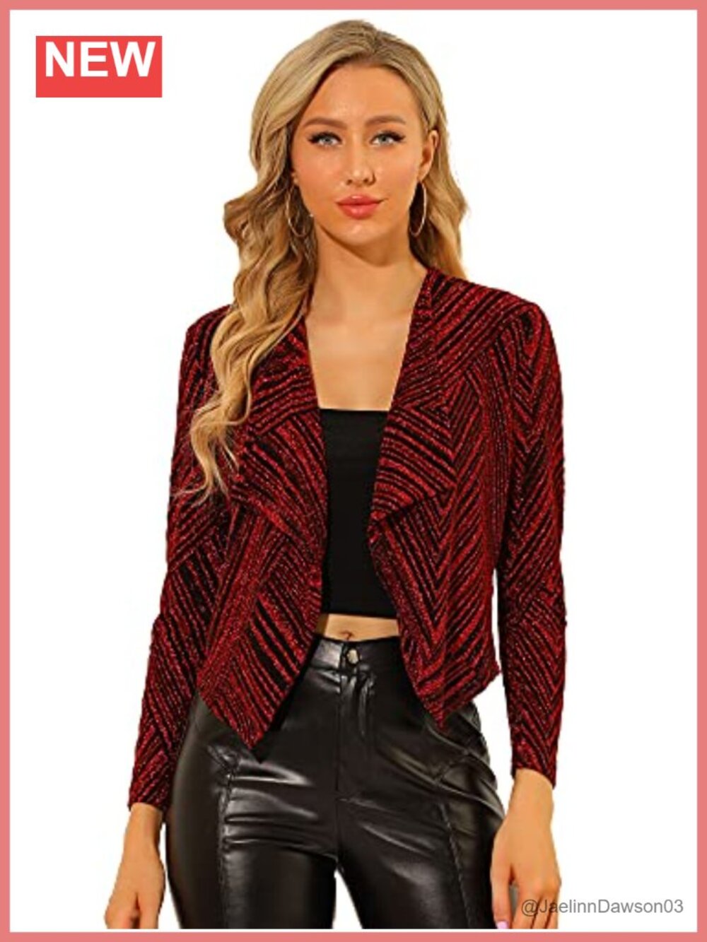 Glitter Cropped Open Front Long Sleeve Party Cardigan